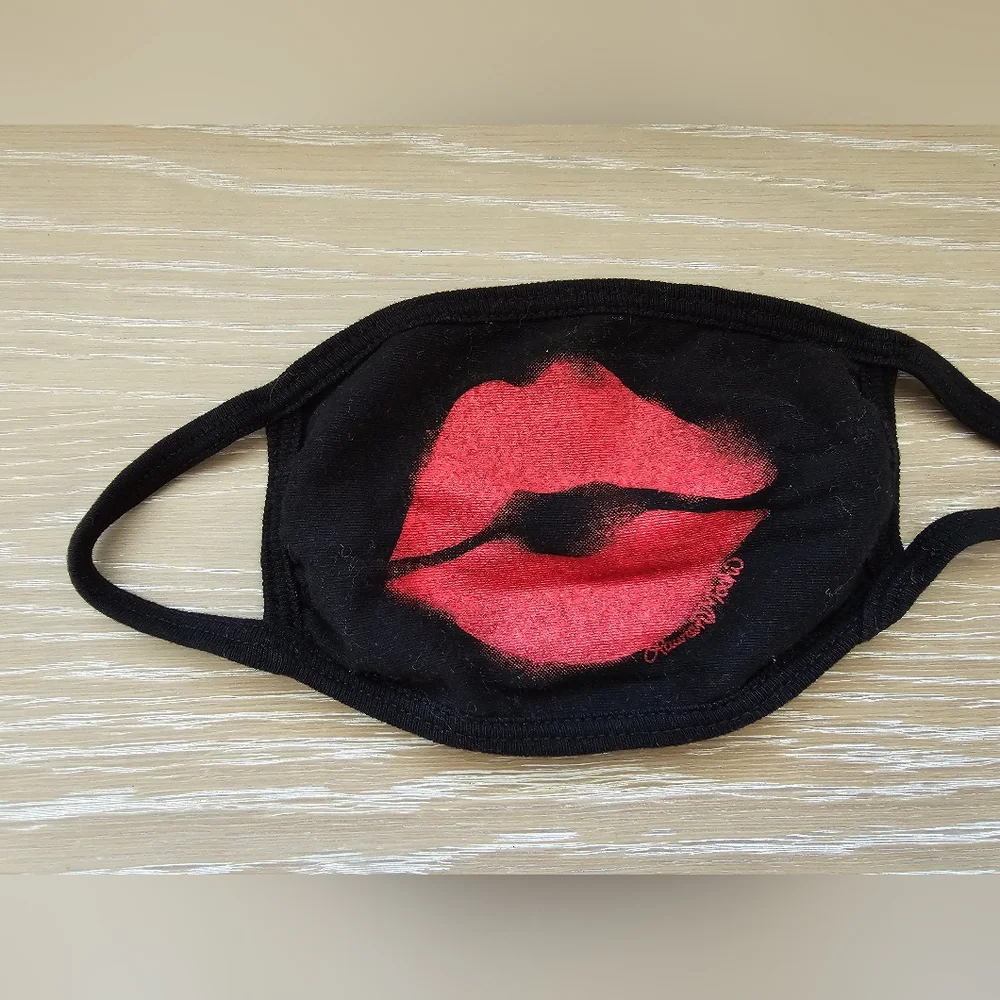 Lauren Moshi Red Lips Face Mask - Black Cotton Hand Drawn Graphic - LA Made